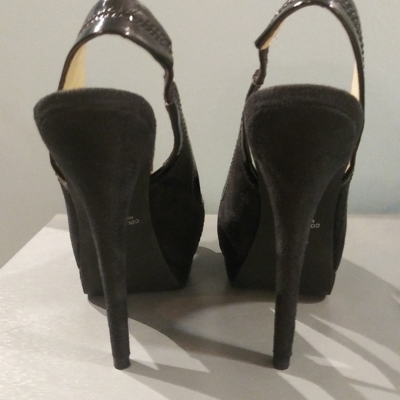 Colin Stuart Black Suede & Patent Leather Sling Heels | Size 6 - Picture 11 of 12
